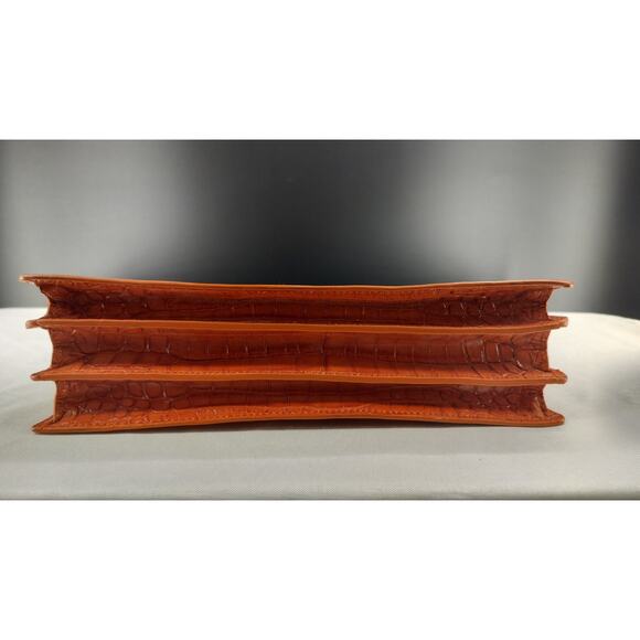 CHÀNTA Large Orange Croc-Embossed Calf Luxury Leather handbag - Picture 9 of 14